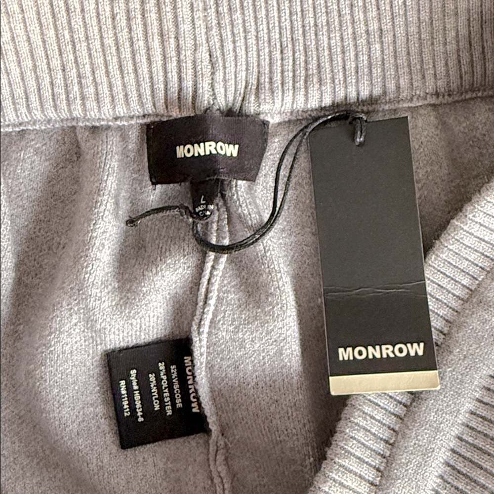 NEW Monrow Set Soft Knit Cozy Gray Luxury Lounge Jogger Sweater Sporty Stripe L - Picture 16 of 16